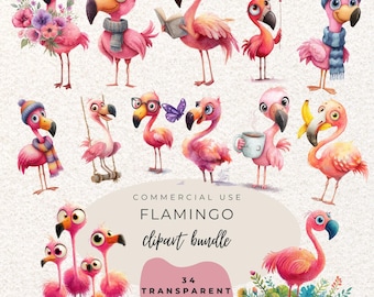 Flamingo Watercolour Clipart PNG  (Digital Download)