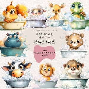 Animal Bath Watercolour Clipart PNG  (Digital Download)