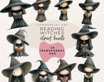 Heksen lezen aquarel clipart png (digitale download)