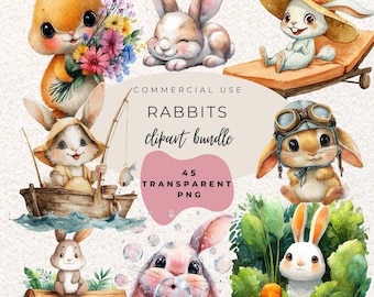 Rabbit Watercolour Clipart PNG  (Digital Download)
