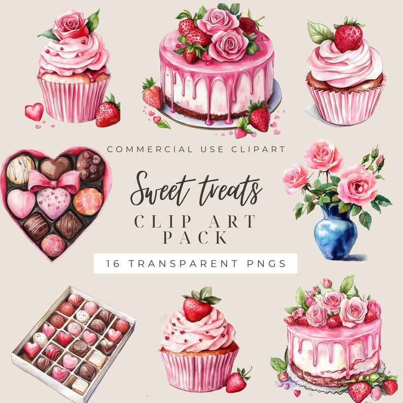 Sweet Treats Clipart, Pink Watercolour Png, Valentines Day, Love Png ...