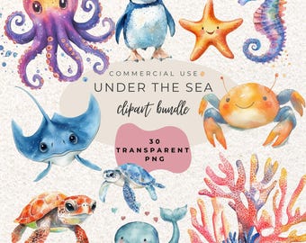 Under The Sea Ocean Animal Watercolour Clipart PNG  (Digital Download)