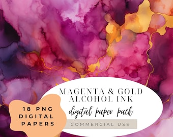 Magenta gouden alcoholinkt aquarel illustratie (digitale download 12" x 12")
