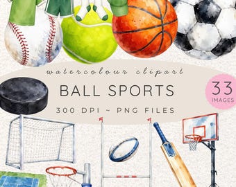 Born 2 Ball Sports Watercolor Clipart PNG, Boy Birthday, Birthday Parts, Baseball Basketball Soccer PNG, Boys Wall Art, Commercial Use