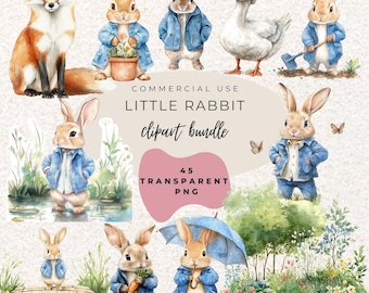Little Rabbit Boys Watercolour Clipart PNG  (Digital Download)