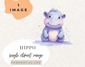Hippo Watercolour Clipart PNG  (Digital Download)