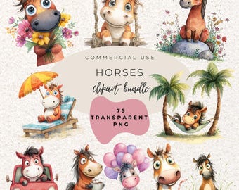 Caballo acuarela clipart PNG (descarga digital)