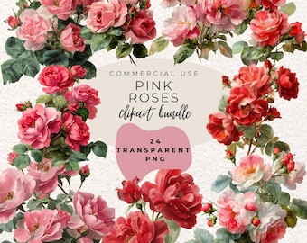 Pink Roses Watercolour Clipart PNG  (Digital Download)