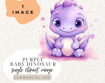 Dinosaurio bebé morado acuarela clipart PNG (descarga digital)