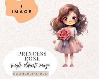 Princess With Flowers Watercolour Clipart PNG  (Digital Download)