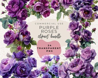 Purple Roses Watercolour Clipart PNG  (Digital Download)