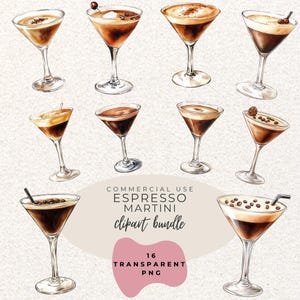 Espresso Martini Clipart l Watercolour Drink PNG l Cocktail Clipart l Martini Glass l Bar Drink l Adult Birthday l Coffee Martini