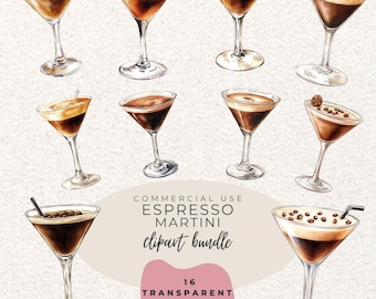 Espresso Martini Cocktail Watercolour Clipart PNG (Digital Download)