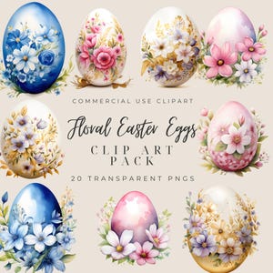 Decorative Floral Easter Eggs Watercolour Clipart PNG  (Digital Download)