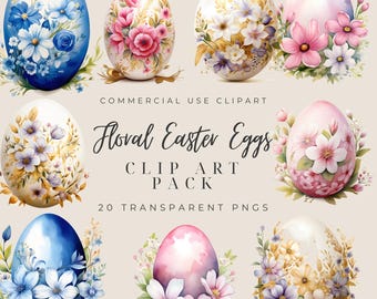 Dekorative Blumen Ostereier Aquarell Clipart PNG (Digital Download)