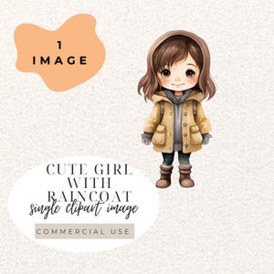 Cute Girl With Raincoat Watercolour Clipart PNG  (Digital Download)