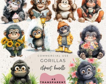 Gorilla Watercolour Clipart PNG  (Digital Download)