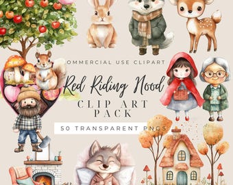 Little Red Riding Hood Fairy Tale Nursery Watercolour Clipart PNG  (Digital Download)