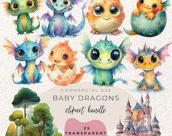 Baby Dragon Watercolour Clipart PNG  (Digital Download)