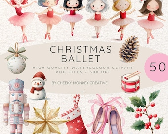 Christmas Ballet Watercolour Clipart PNG  (Digital Download)
