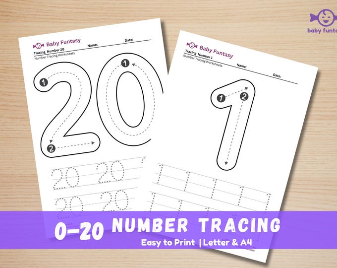 Number Tracing Worksheets 0-20: Handwriting Practice (Digital Download)