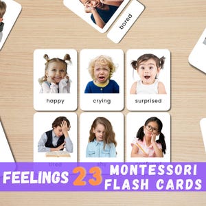 23 Flashcard de emoções, Flashcard de sentimentos, Material imprimível Montessori, Foto de emoções infantis, Habilidade social para crianças pequenas, Recurso pré-escolar