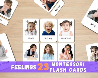 23 Emotion Flashcard, Feeling Flash Card, Montessori Printable Material, Kid Emotion Photo, Toddler Social Skill, Preschool Resource