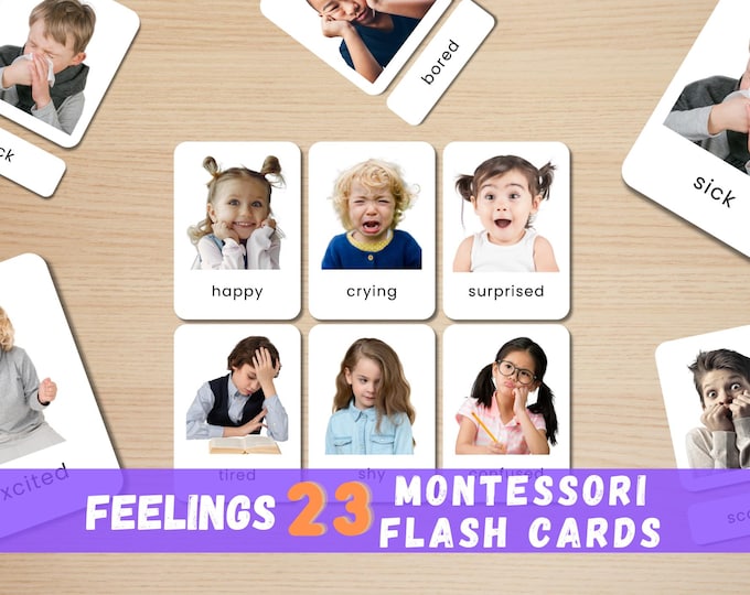 Emotion Flash Cards: Montessori Social Skills, Feelings Photos (Digital Download)