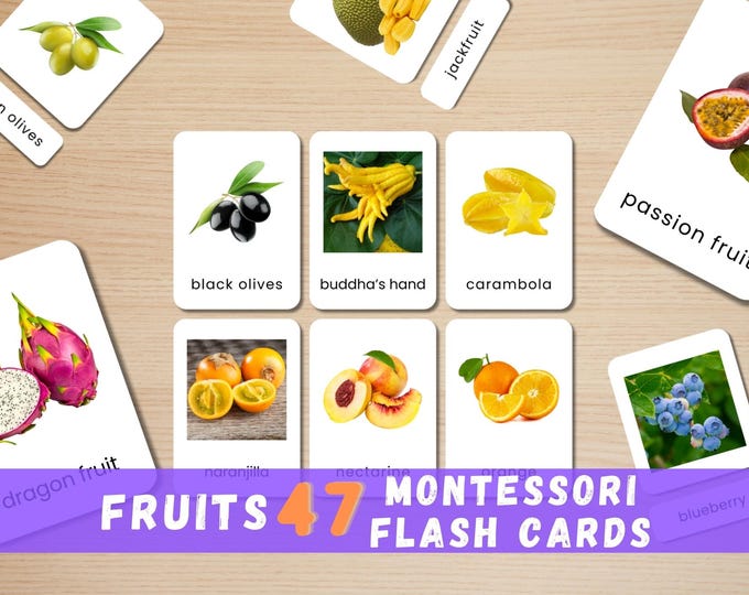 Fruit Flashcards: Real Photo Montessori Learning (Instant Download)