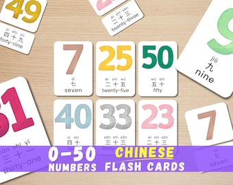 Montessori Chinese Number Flash Cards 0-50 (Printable)