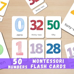 0-50 Zahl-Stickerkarten Montessori druckbare Karten Homeschool Vorschule Mathe-Klassenzimmerdekor Nomenklaturkarten Lehrer druckbare Ressourcen