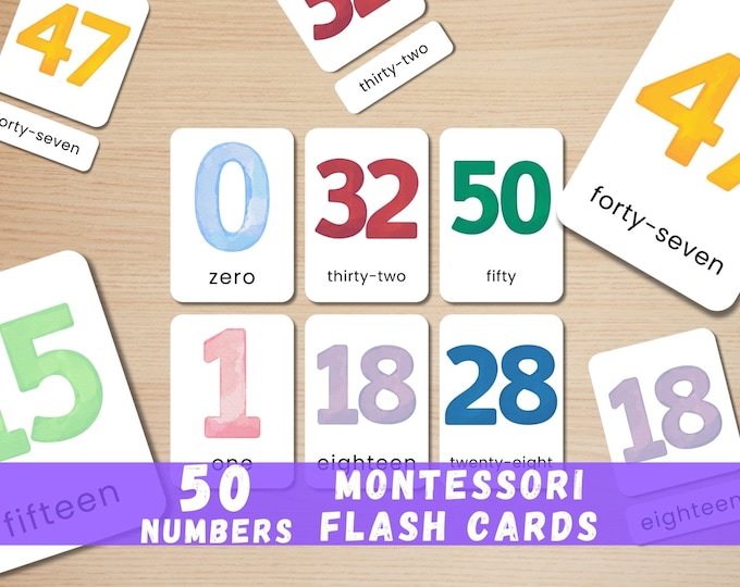 Montessori Number Flash Cards 0-50: Printable Math Resource (PDF)
