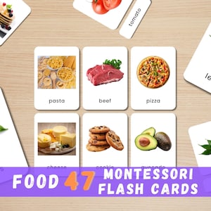 47 cartes-éclair sur la nourriture | Cartes Montessori avec photo réelle | Fruits, légumes, protéines | Apprentissage de la nutrition imprimable | Téléchargement instantané
