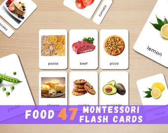 47 Food Flashcards | Real Photo Montessori Cards | Fruits, Veggies, Proteins | Printable Nutrition Learning | Instant Download