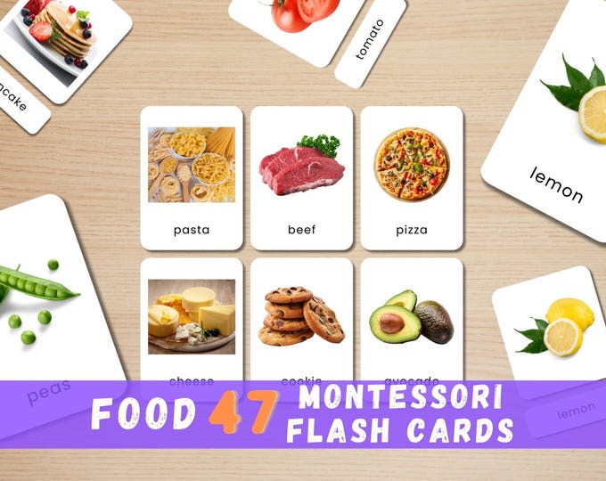 Food Flashcards: Real Photo Montessori Nutrition Learning (Instant Download)