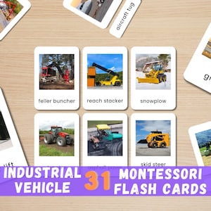 31 Flashcards Montessori de Veículos Industriais | Cartões de Fotos Reais de 3 Partes para Crianças | Atividades de Aprendizagem para Imprimir Download Digital Instantâneo