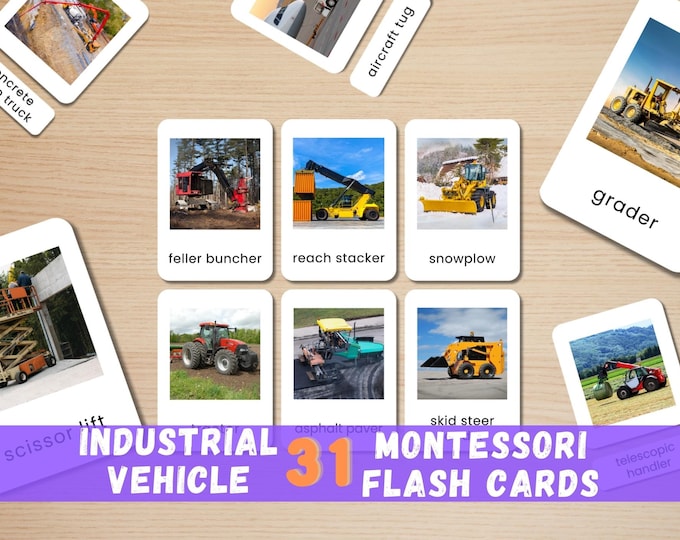 Industrial Vehicle Montessori Flashcards: Real Photo 3-Part Cards (Digital Download)