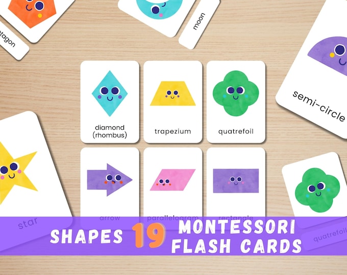 Shapes Flashcards: 19 Hand-Drawn Montessori Learning Cards (Digital Download)