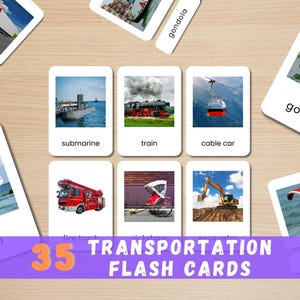 35 Karteikarten Transportmittel | Echte Foto-Montessori-Karten | Ausdruckbare Tier-Ergebnis | Gesunde Ernährung lernen | Sofort Download