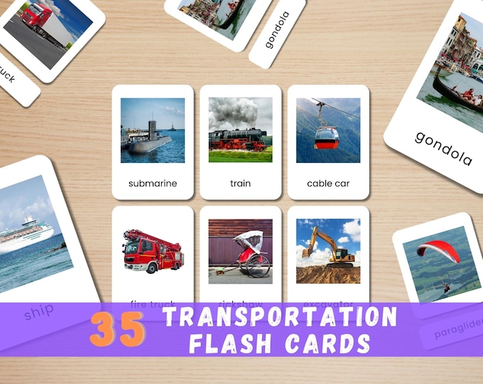 Transportation Flashcards: Montessori Real Photo Cards (Instant Download)