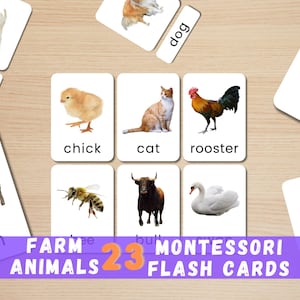 23 tarjetas didácticas de animales de granja Tarjetas didácticas Montessori Tarjetas preescolares Tarjetas educativas imprimibles Fotos de animales Tarjeta de 3 partes DESCARGA INMEDIATA
