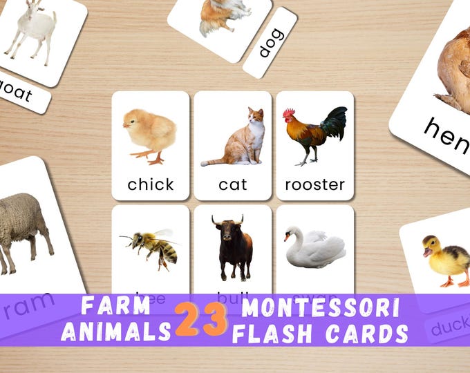 Farm Animals Flash Cards: Montessori Preschool Printable (Instant Download)