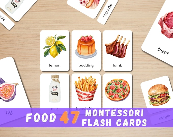 Watercolor Food Flashcards for Toddlers: Montessori Learning (Instant Download)
