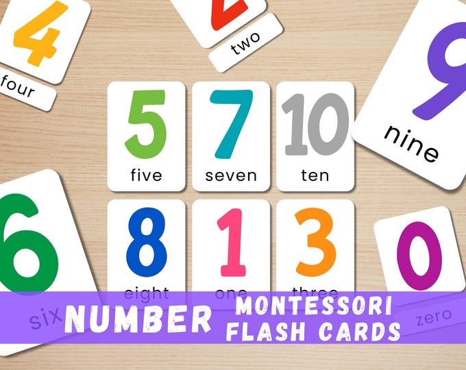 Montessori Number Flash Cards 0-10, Printable Math Nomenclature (Digital Download)