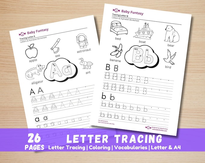 Alphabet Tracing Worksheets: Preschool Kindergarten Handwriting (Digital Download)