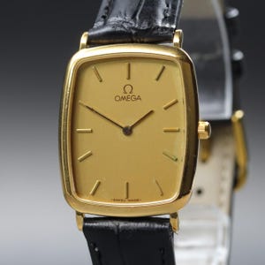 Relógio de quartzo masculino OMEGA De Ville vintage dos anos 1990, mostrador dourado, 195.0076.2 Cal.1378, excelente +5