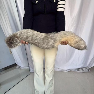 27" Fox Tails, Ethical Taxidermy Therian Tail cosplay: Gray Gold, Clip On, Keychain, Real Tails