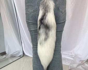 19" till 20" rävsvansar, etisk taxidermi Therian Tail cosplay: vit svart, klämma på, nyckelring, riktiga svansar