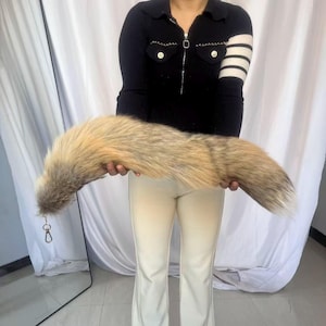26" Fox Tails, Ethical Taxidermy Therian Tail cosplay: Gold Gray, Clip On, Keychain, Real Tails