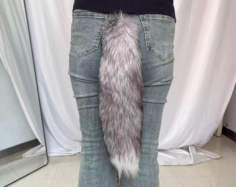 16“ Fox Tails, Ethical Taxidermy Therian Tail cosplay: Gray, Clip On, Keychain, Real Tails
